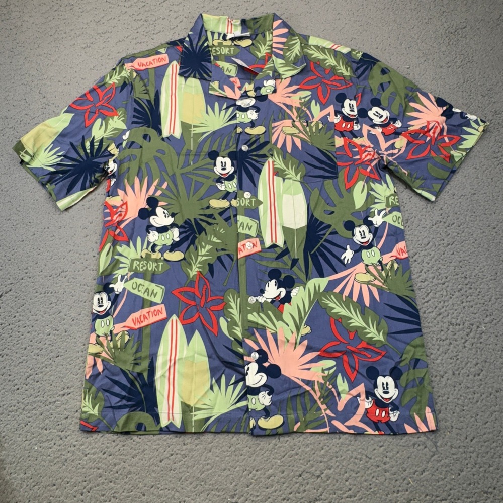 Disney Mickey MouseShirt Mens Small Camp Collar Tropical Surf Aloha Fun Resort